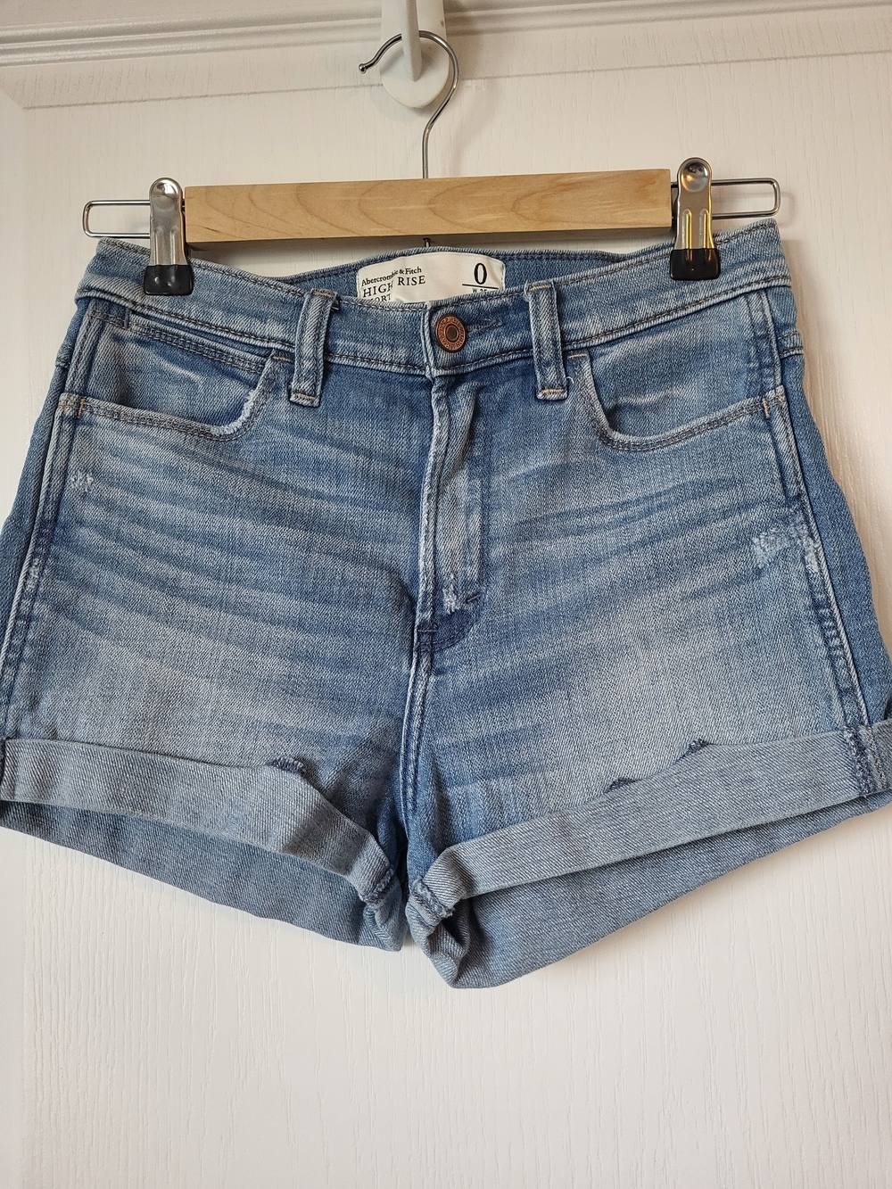 Abercrombie & Fitch Light Blue High-Rise Cuffed Denim Shorts